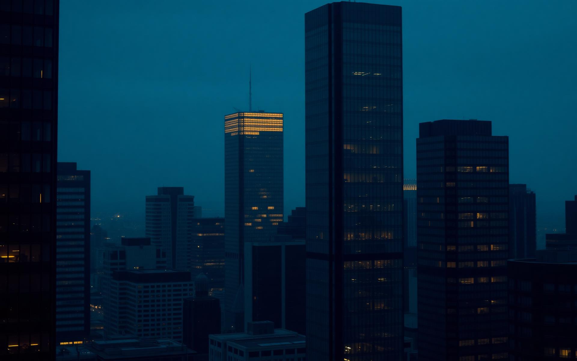 Financial district skyline at dusk